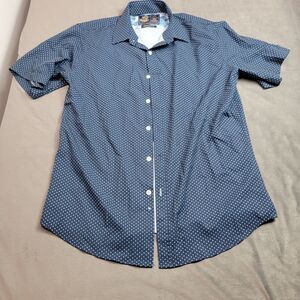 Rugby Mens‎ Button Front Shirt Blue Comfort Stretch Short Sleeve Collared